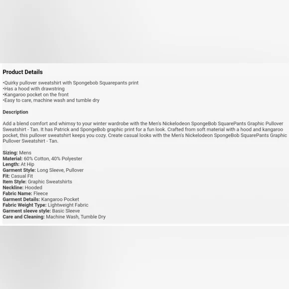 Men's Nickelodeon SpongeBob SquarePants Graphic Pullover Sweatshirt - Tan - Picture 4 of 4